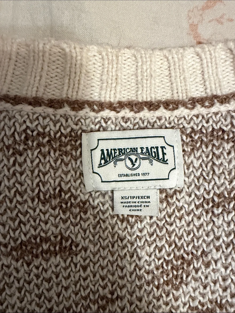 American Eagle Outfitters Cream and Brown Paisley Knit Cardigan - Picture 2 of 2